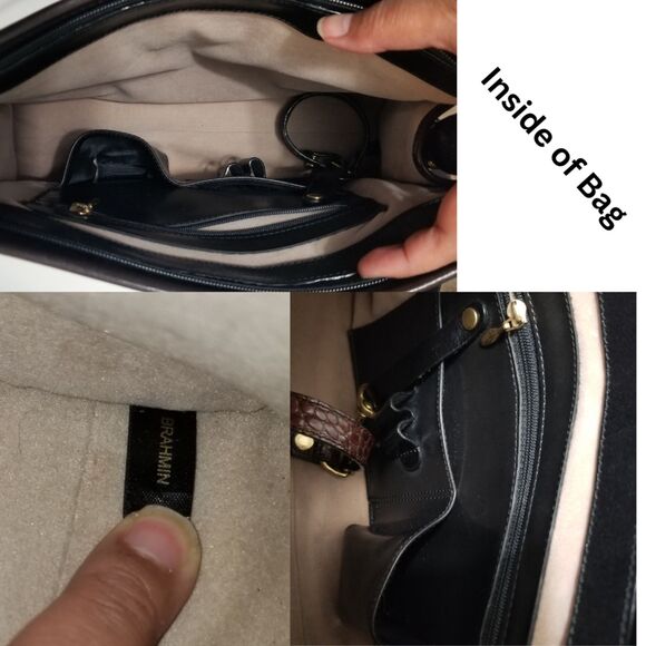 Brahmin Vintage Rare 90's Black Leather Brown Croc Shoulder Bag - Picture 5 of 16